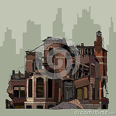 Painted ruins of a two story brick mansion Vector Illustration