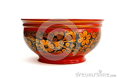 Painted Russian wooden bowl isolated Stock Photo