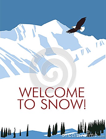 Painted snowy mountains poster. Vector drawing Vector Illustration