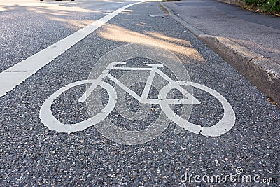 Painted Street Asphalt Bicycle Lane Sign White Safety Stock Photo