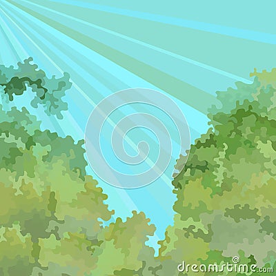 Painted summer sky background with greens and rays Vector Illustration