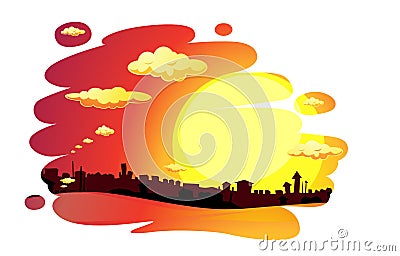 Painted sunset city landscape - vector Vector Illustration