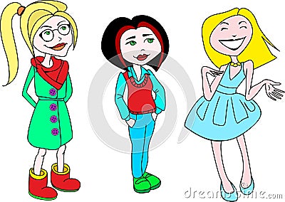 Painted three women of different generations. Girl teen goth. Vector Illustration