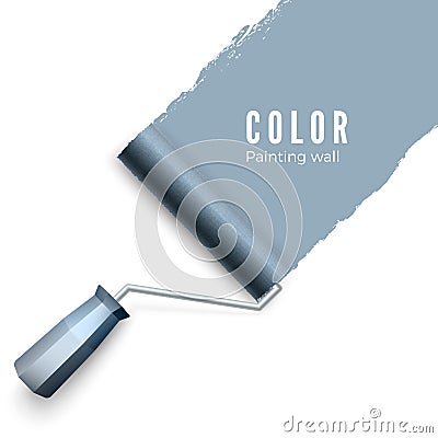 Painted wall and paint roller. Paint roller brush. Color paint texture when painting with a roller. Vector illustration isolated Vector Illustration