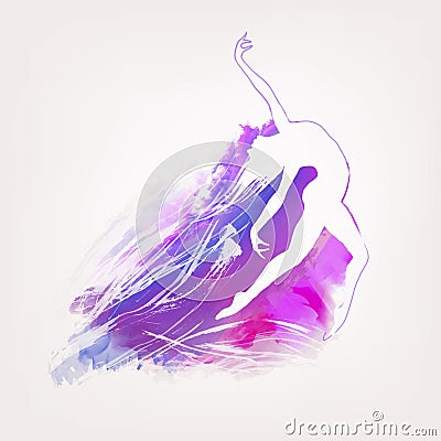 Painted watercolor background with dancing figure silhuette Vector Illustration