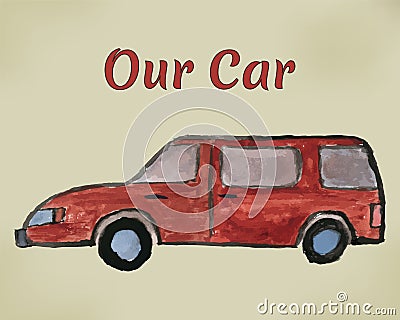 Painted watercolors red car. Vector Illustration