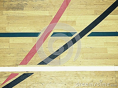 Painted wood floor ,parquet hardwood in basketball court. The floor viewed from above Stock Photo