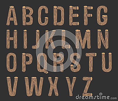 Painted wood font Vector Illustration