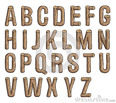 Painted wood font Vector Illustration