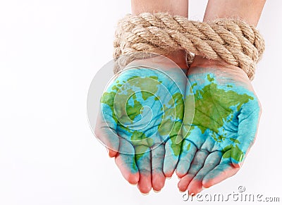 Painted world on hands Stock Photo