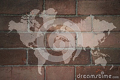 World map on a old brick wall Stock Photo