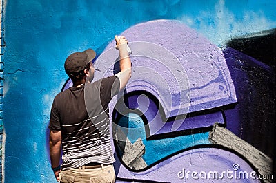 Painter artist during the BOZAR graffiti festival Editorial Stock Photo