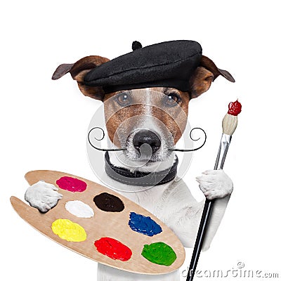 Painter artist dog Stock Photo