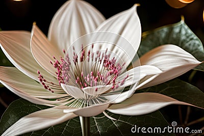 Painter captures a moonflower blooming under fairy lights Stock Photo