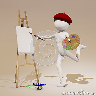 Painter, 3d rendering Stock Photo