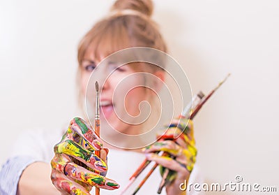 painter girl Stock Photo