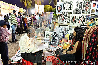 Painter in Kolkata Book Fair Editorial Stock Photo