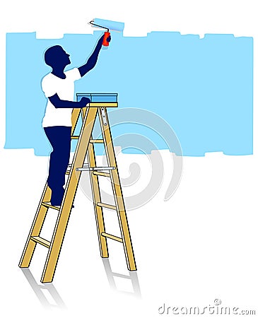 Painter on ladder Vector Illustration