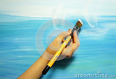 Painter paints his beautiful picture Stock Photo