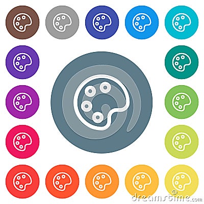 Painter palette outline flat white icons on round color backgrounds Vector Illustration