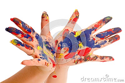 Painter's color hand Stock Photo
