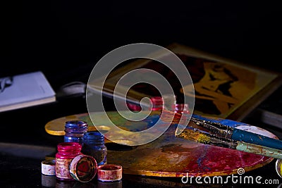 Painter`s Table Wallpaper in HD Stock Photo