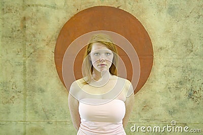 Painter stands next to painting at the Museum of Modern and Contemporary Art of Nice, Nice, France Editorial Stock Photo