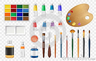 Painter Tools Realistic Transparent Set Vector Illustration