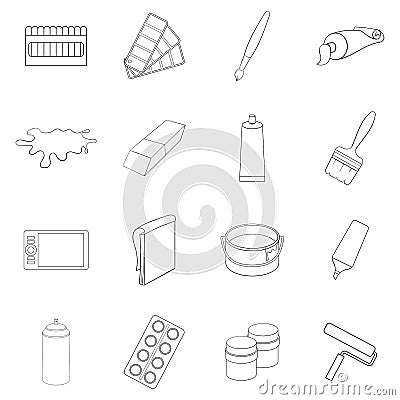 Painter tools icon set outline Vector Illustration