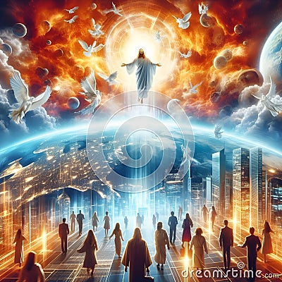 painterly image of revelation rapture of the return of Christ to earth. Stock Photo