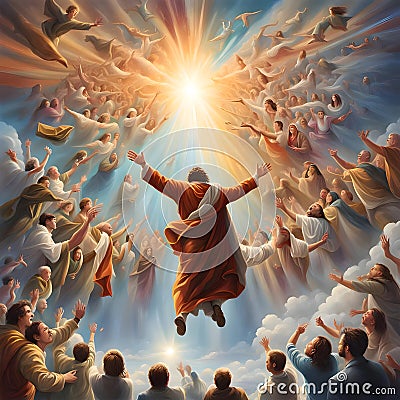 painterly image of revelation rapture of the return of Christ to earth. Stock Photo