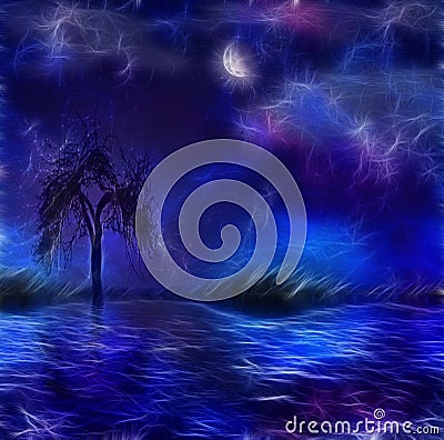 Painterly night scape Stock Photo