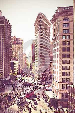 Painterly NYC street scene and Flatiron Editorial Stock Photo