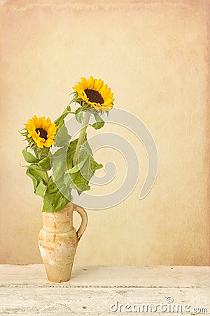 Painterly still life with sunflowers Stock Photo