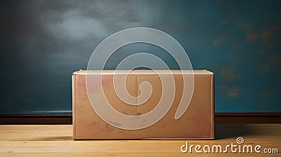 Painterly Texture: Empty Cardboard Box On Wooden Table Stock Photo