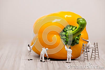 Painters coloring bell pepper. Macro photo Stock Photo