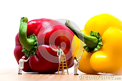 Painters coloring bell pepper. Macro photo Stock Photo