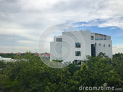 Painters hanging on roll at building wall Editorial Stock Photo