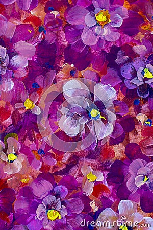 Flowers pansy, violet texture oil painting. Abstract hand-painted flowers background Stock Photo