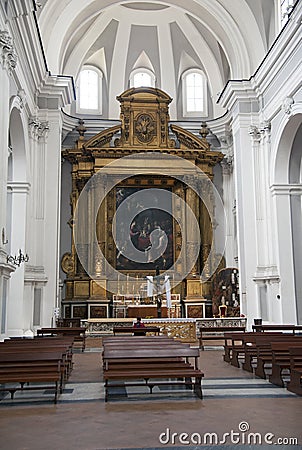 Painting of Agostino Beltrano 1654 that portrays the Saints Biagio, Antonino, and Raimondo d Penafort. Stock Photo