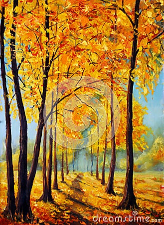 Painting autumn park. Autumn trees. Autumn harmony. Stock Photo