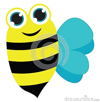 Painting of a smiling bee set on isolated white background viewed from the front, vector or color illustration Vector Illustration