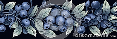 A painting of blue berries on a branch, decorative berry ornament. Stock Photo