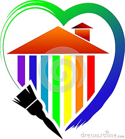 A painting brush and house with heart Vector Illustration