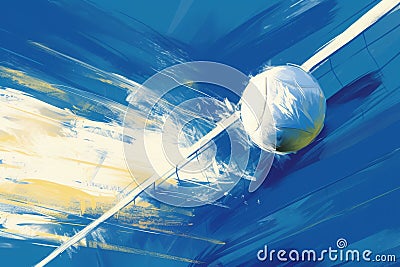 A painting capturing a tennis ball resting on a racket, showcasing the essential elements of a tennis game, A close-up digital Stock Photo