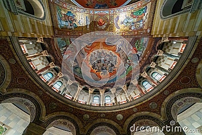 Painting on a ceiling of a North transept of Cathedral basilica depicting descent of a Holy Spirit Editorial Stock Photo