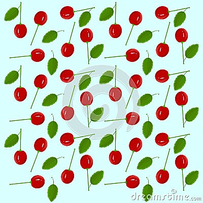 Painting cherry pattern on blue background Vector Illustration