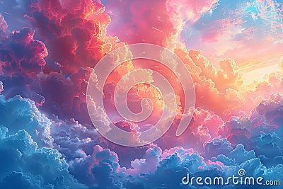 a painting of clouds over a blue background, in the style of colorful fantasy, pink and azure, detailed dreamscapes Cartoon Illustration