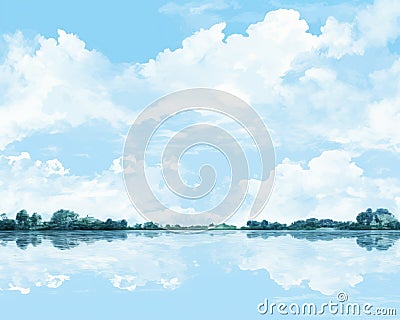 a painting of clouds reflecting in the water Stock Photo