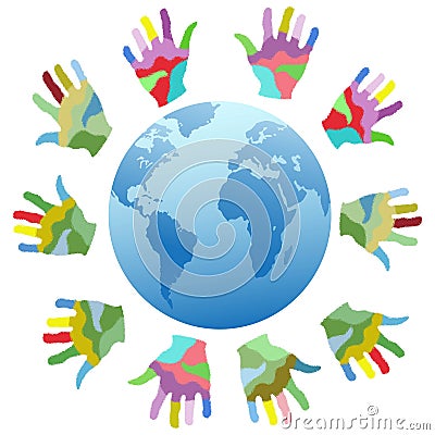 Painting color hands around the world Vector Illustration